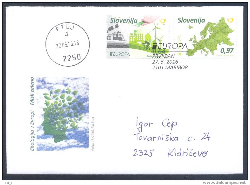 Slovenia Slowenien Used FDC Cover 2016 Europa CEPT: Ecology – Think Green; Cycling; Wind Energy - 2016