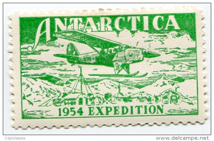 VIGNETTE VERTE ANTARCTICA 1954 EXPEDITION - Événements & Commémorations