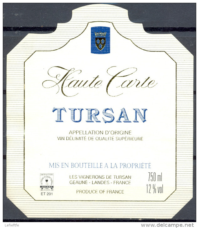 020 - Tursan - Haute Carte - A.O.C. - V.D.Q.S. - Les Vignerons De Tursan - Geaune - Landes - Witte Wijn