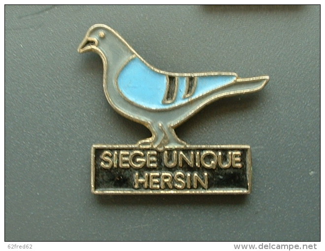 PIN'S COLOMBOPHILIE - PIGEON VOYAGEUR - SIEGE UNIQUE HERSIN - Dieren