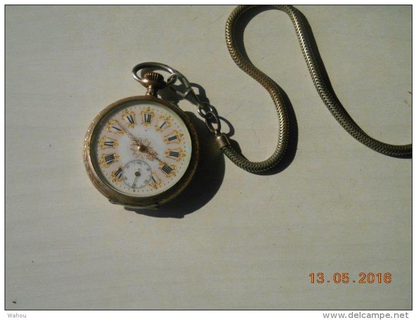 Montre à Gousset Très Ancienne A Remontoir Avec Sa Chaîne. -          (presence D´or à L´intérieur)  M A G N I F I Q U E - Montres Gousset