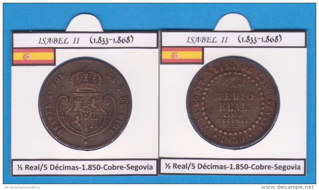 Isabel II (1.833-1.868) 1,2 Real, 5 Décimas 1.850 Cobre Segovia  T-DL-11.802 - Monedas Falsas