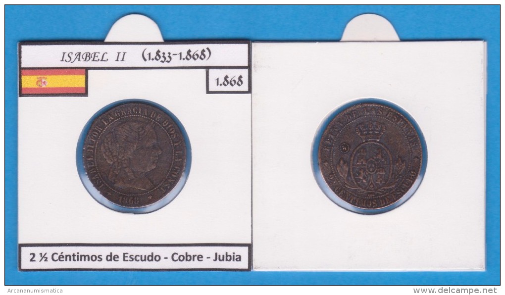 ISABEL II (1.833-1.868) 2, 1/2  Centimos De Escudo 1.868 Cobre Jubia  Réplica  T-DL-11.805 - Counterfeits