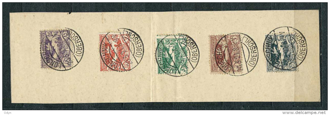 Poland 1920, Upper Silesia (Plebiscite) MiNr 13-29 Used Stamps On Piece - Postmark LONSCHNIK (Lacznik) - Silésie