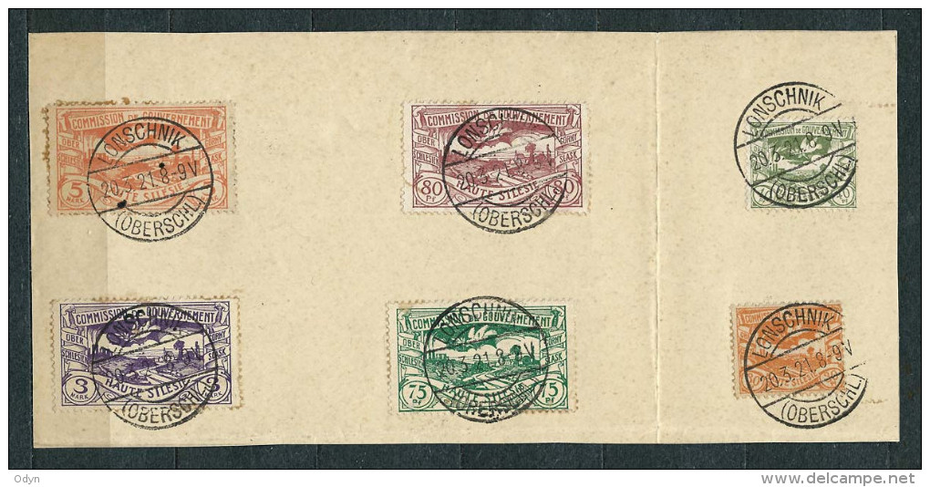 Poland 1920, Upper Silesia (Plebiscite) MiNr 13-29 Used Stamps On Piece - Postmark LONSCHNIK (Lacznik) - Silésie