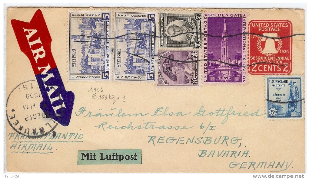 LCIRC6 - ETATS UNIS EP ENVELOPPE  VOYAGEE MILWAUKEE / REGENSBURG DÉCEMBRE 1939 - ...-1900