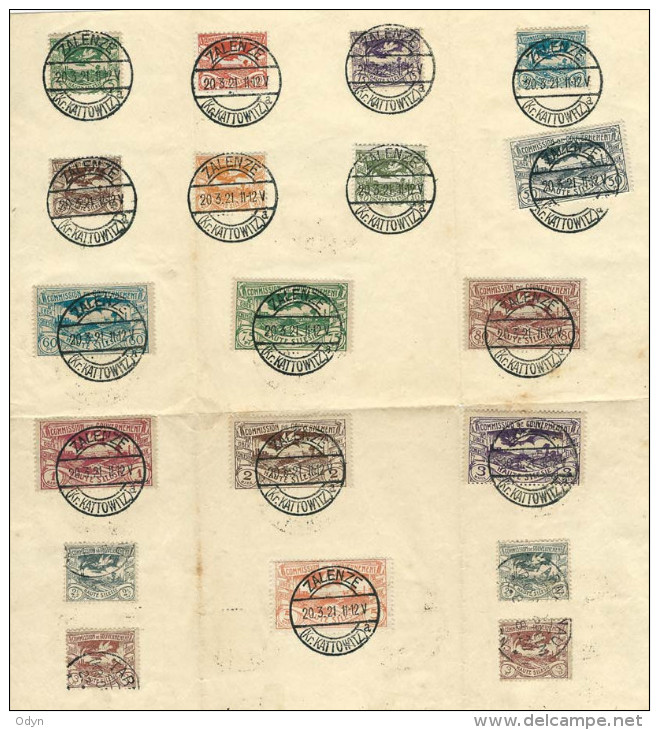Poland 1920, Upper Silesia (Plebiscite) MiNr 13-29 Used Stamps On Piece - Postmark ZALENZE (Zaleze), TARNAU (Tarnow) - Silésie