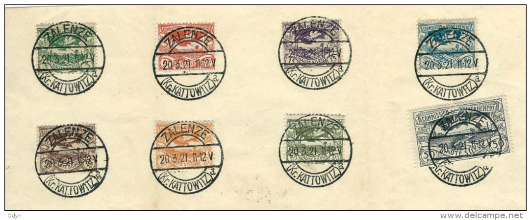 Poland 1920, Upper Silesia (Plebiscite) MiNr 13-29 Used Stamps On Piece - Postmark ZALENZE (Zaleze), TARNAU (Tarnow) - Silésie