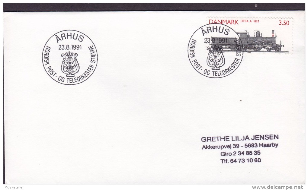 Denmark Sonderstempel ÅRHUS 1991 Cover Brief Nordisk Post- Og Teleorkester Stævne Train Locomotive - Briefe U. Dokumente