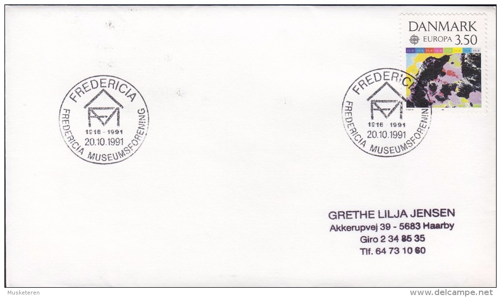 Denmark Sonderstempel FREDERICIA 1991 Cover Brief Fredericia Museumsforening 75 år Europa CEPT Stamp - Briefe U. Dokumente