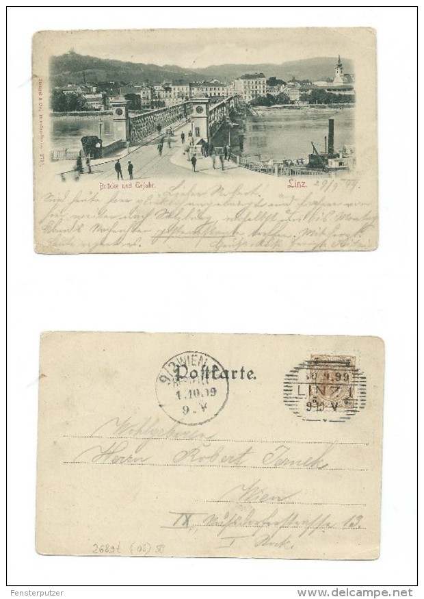 AK Linz. - Brücke Und Urfahr - 30.9.1899 - Echt Gelaufen - Linz Urfahr