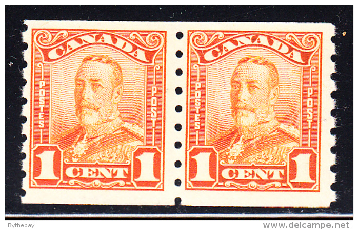 Canada MNH Scott #160 1c George V Scroll Issue - Coil Pair - Rollo De Sellos
