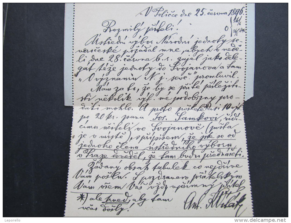 GANZSACHE Kartenbrief Policka - Praha 1896 /// D*20495 - Briefe U. Dokumente
