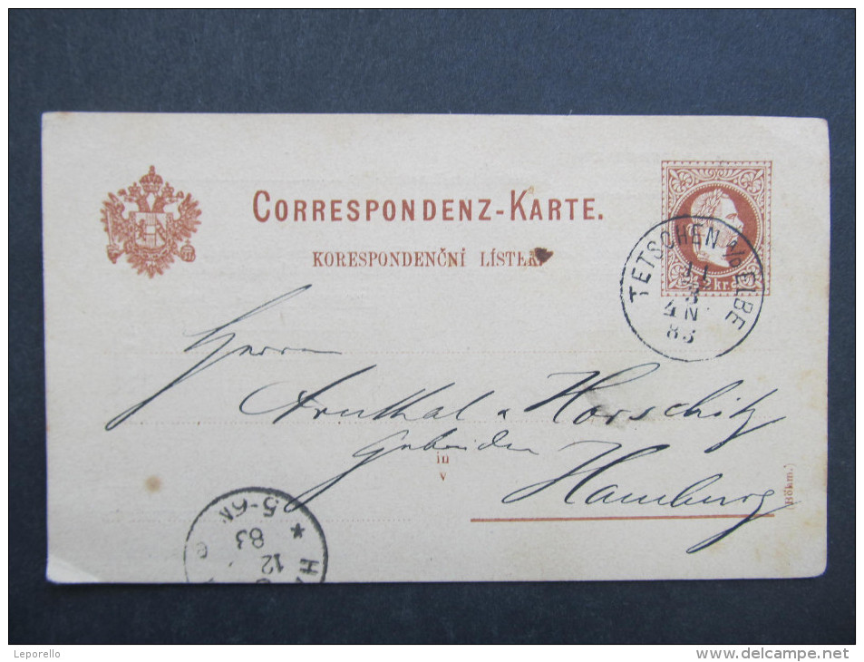 GANZSACHE Korrespondenzkarte TETSCHEN A.d.Elbe - Hamburg Lüder + Tischer 1882  // D*20506 - Briefe U. Dokumente