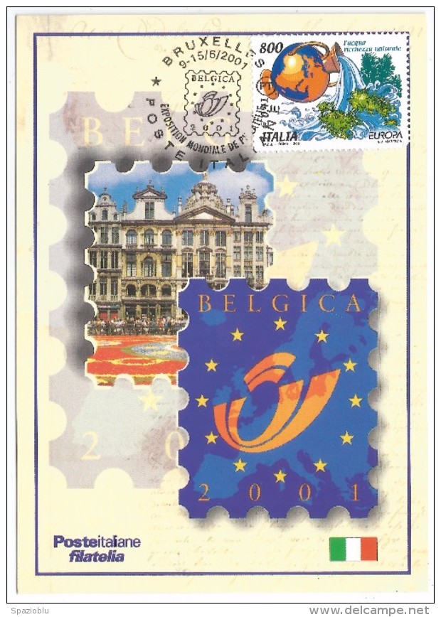 2001, Poste Italiane - "Belgica 2001 Exposizion Mondiale De Philatèlie.". - Cartoline Maximum