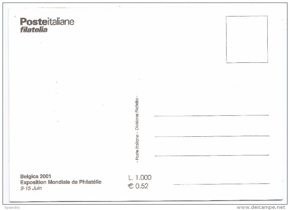 2001, Poste Italiane - "Belgica 2001 Exposizion Mondiale De Philatèlie.". - Cartoline Maximum