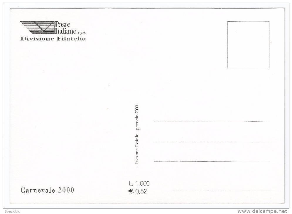 1999, Poste Italiane - "Carnevale 2000". - Cartoline Maximum