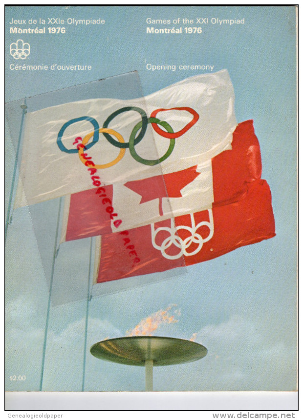 CANADA - RARE PROGRAMME JEUX DE LA XXIE OLYMPIADE MONTREAL 1976-CEREMONIE OUVERTURE -STADE OLYMPIQUE-VELODROME- - Programmi