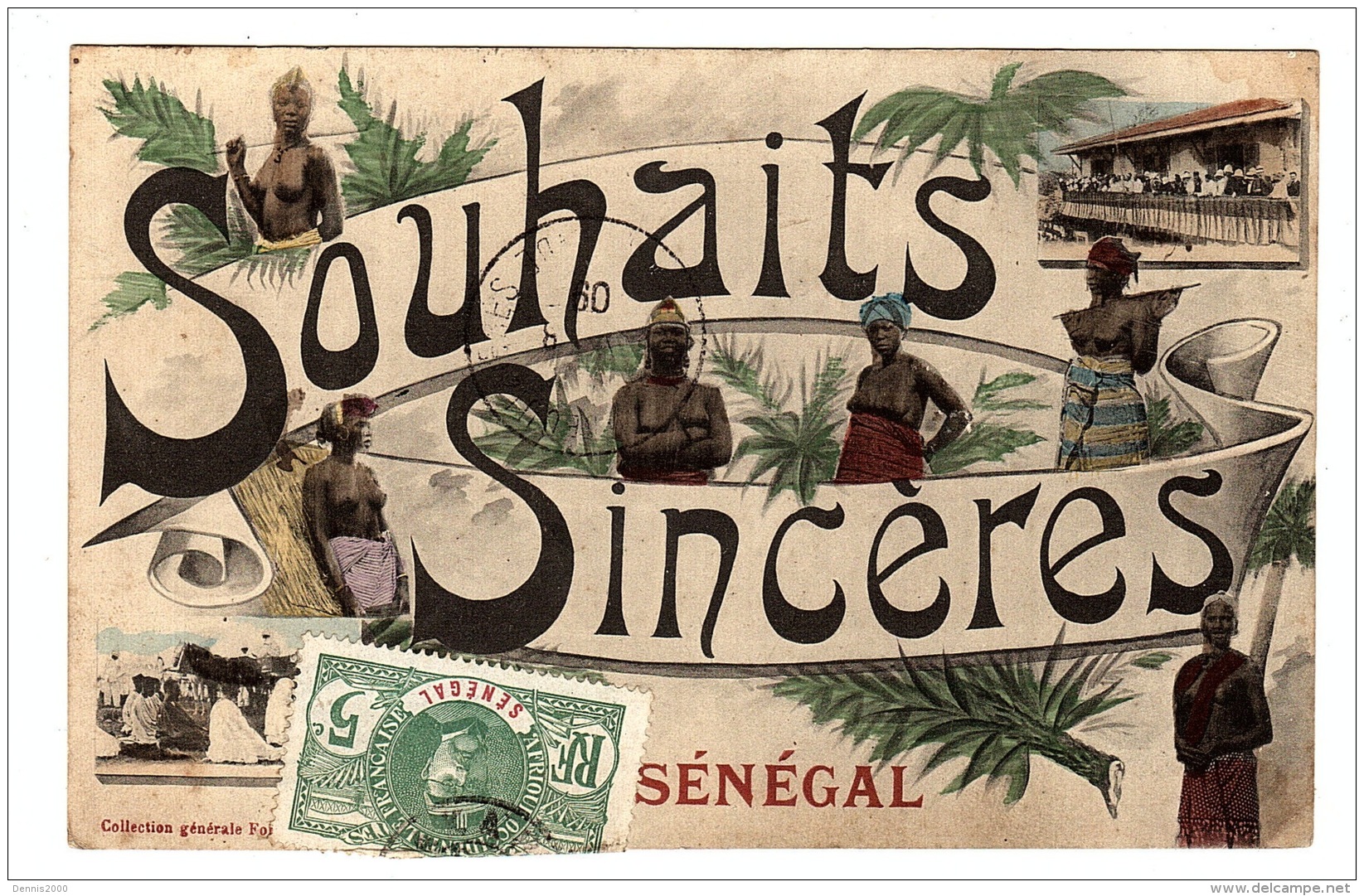 SÉNÉGAL - Carte Fantaisie - SOUHAITS SINCÈRES DU SÉNÉGAL - Ed. Fortier - Senegal