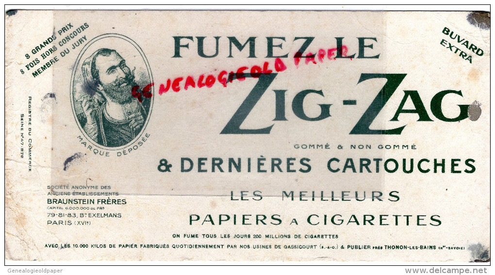 75- PARIS - BUVARD ZIG-ZAG- ETS. BRAUNSTEIN FRERES-78 BD EXELMANS- TABAC CIGARETTES -GASSICOURT -THONON LES BAINS - Sonstige & Ohne Zuordnung