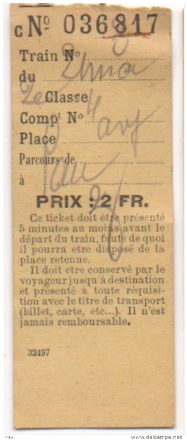 Ticket/Billet De Train. 2ème Classe. Parcours De Pau. - Europa