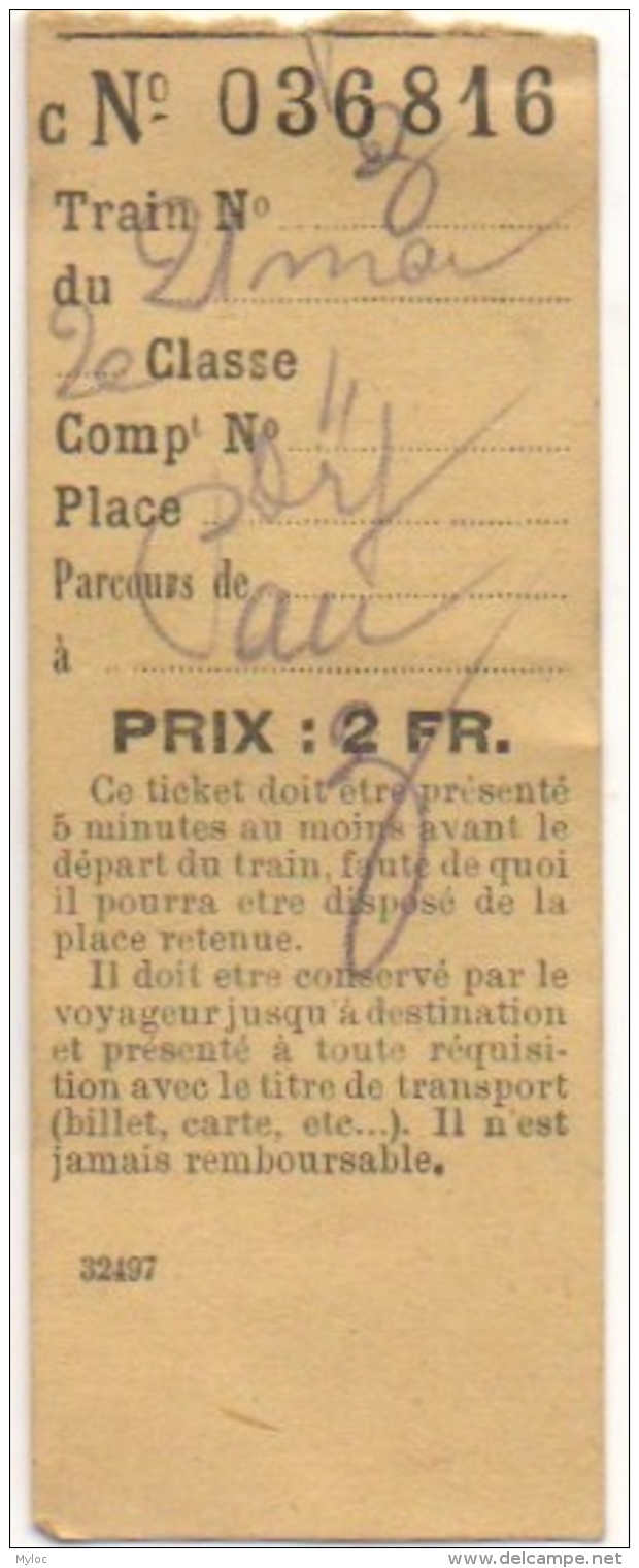 Ticket/Billet De Train. 2ème Classe. Parcours De Pau. - Europe