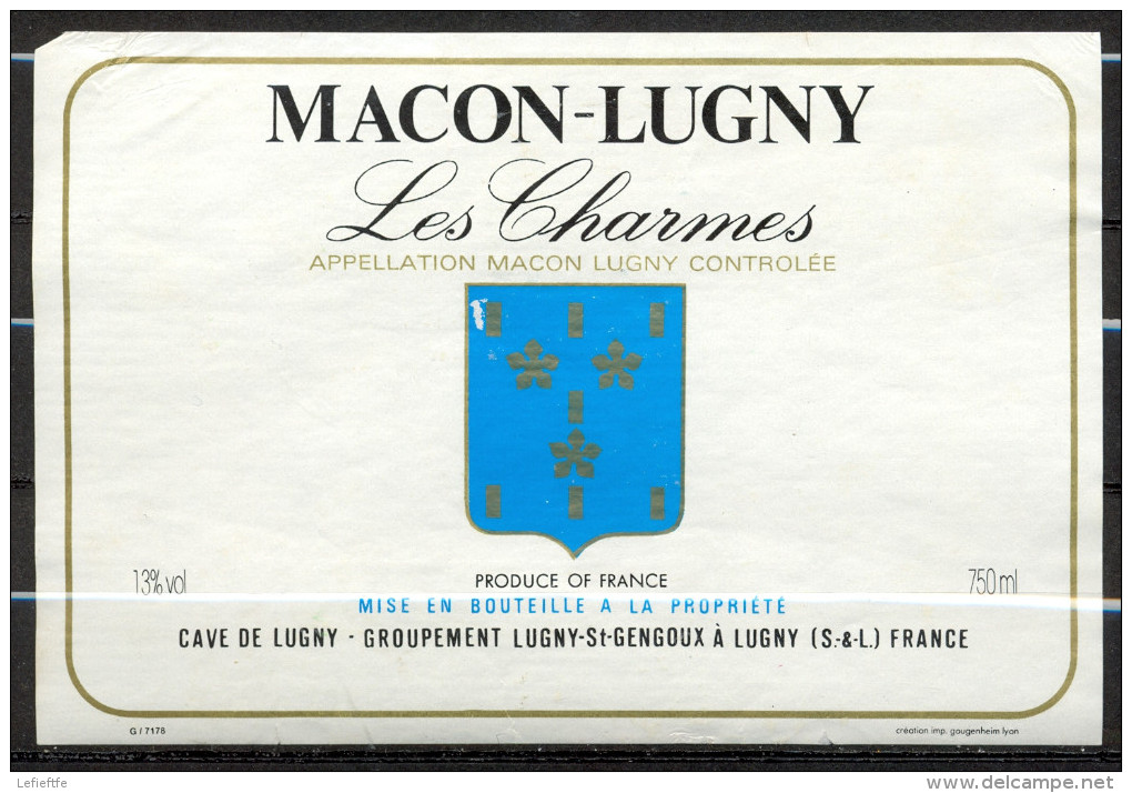 523 - Macon-Lugny - Les Charmes - A.O.C. Cave De Lugny Groupement Lugny-St. Gengoux à Lugny 71 - Blancs