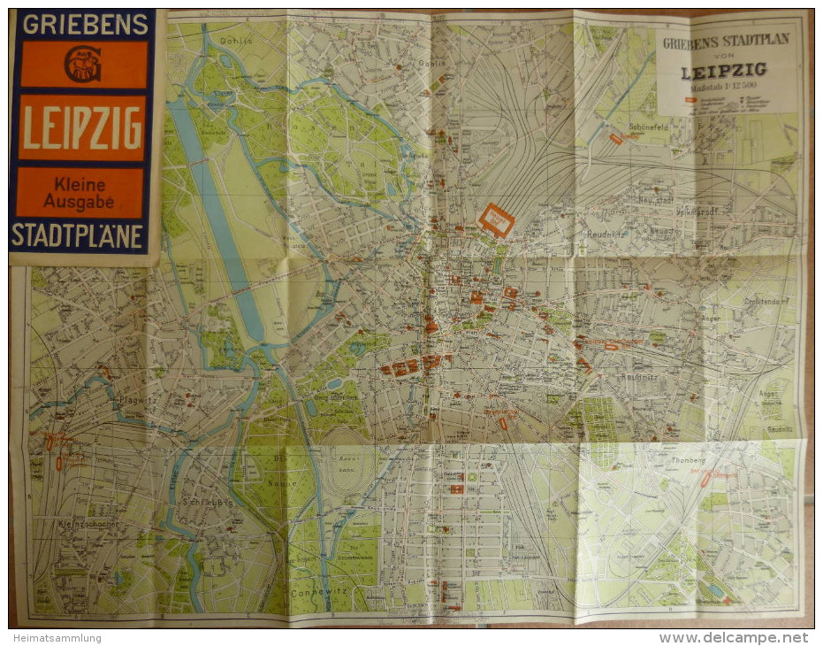 Griebens Stadtpläne Leipzig 1926 - Kleine Ausgabe 46cm X 60cm 1:12´500 - Handschriftliche Einträge Der Straßenbahnen - Topographische Karten