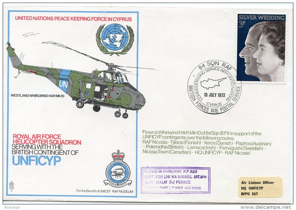 United Nations, UNFICYP, Peacekeeping Cyprus, RAF Helicopter Squadron, Flown Commemorative Cover - Autres & Non Classés