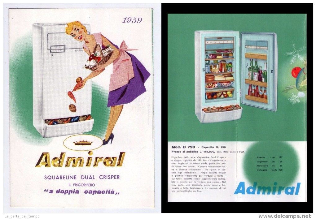 Brochure ADMIRAL Squareline Dual Crisper. Il Frigorifero "a Doppia Capacità" 1959 - Advertising
