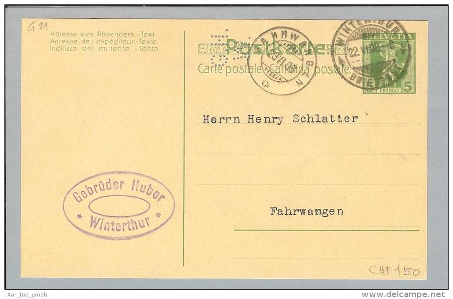 Schweiz Ganzsache Tellknabe1908 Mit Perfin G021 Gebr.Huber Winterthur - Entiers Postaux