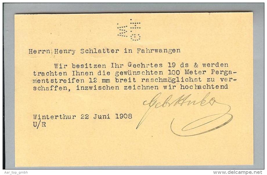 Schweiz Ganzsache Tellknabe1908 Mit Perfin G021 Gebr.Huber Winterthur - Entiers Postaux