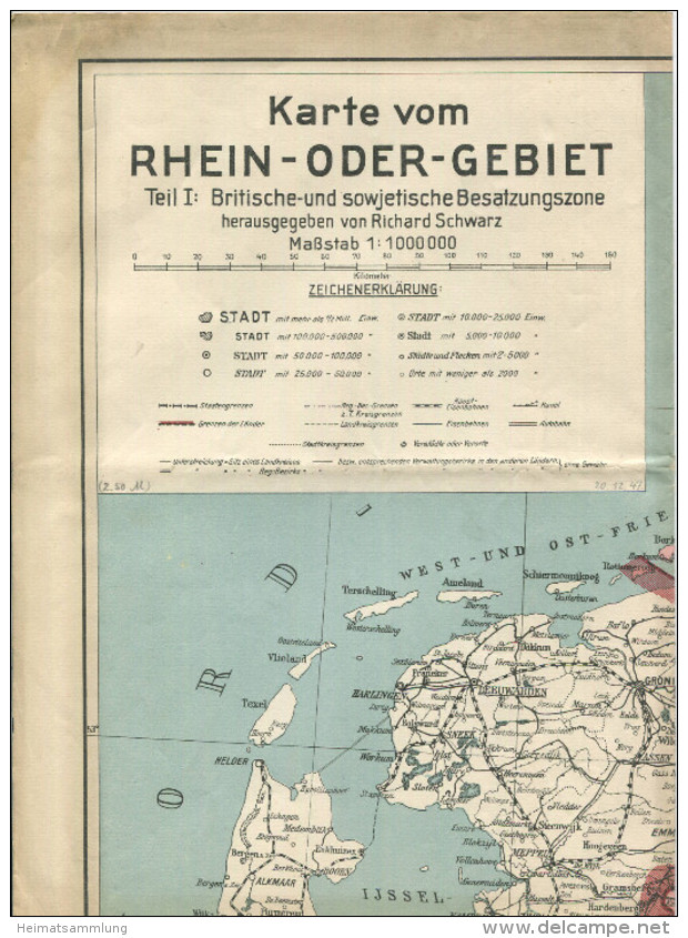 Karte Vom Rhein-Oder-Gebiet 1947 - Teil I Britische- Und Sowjetische Besatzungszone - 58cm X 83cm 1:1000'000 - Herausgeb - Sonstige & Ohne Zuordnung