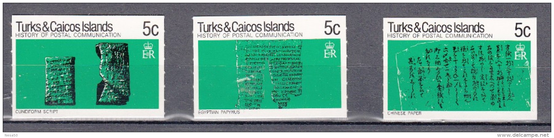 Turks- & Caicos Islands: 1979 Mi Nr 442 - 444 :  Rowland Hill , Antiek Schrift 3x, Zelfklevend Postfris - Turks & Caicos (I. Turques Et Caïques)