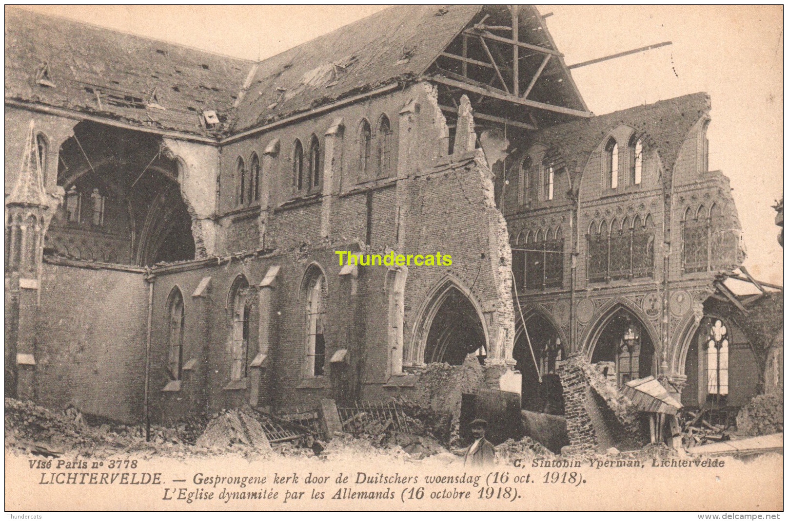 CPA  LICHTERVELDE GESPRONGENE KERK DOOR DE DUITSCHERS 1918 - Lichtervelde