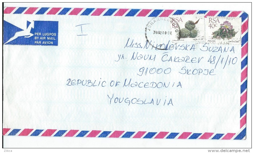 South Africa AirMail Letter Via Macedonia.nice Stamps Motive : Plants,Cactusses,Cactus. - Brieven En Documenten