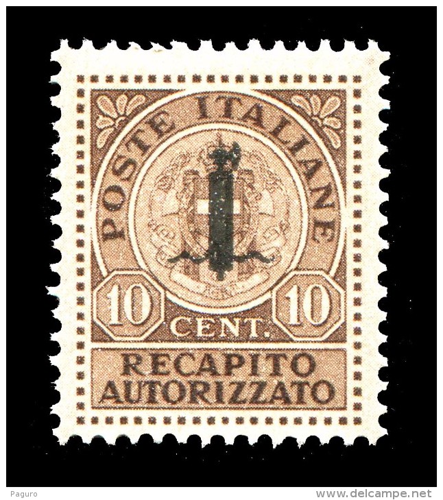 REGNO Repubblica Sociale 1944 Recapito Autorizzato 10 Cent. RSI Soprastampato Fascetti MNH ** Integri R.S.I. - Nuovi