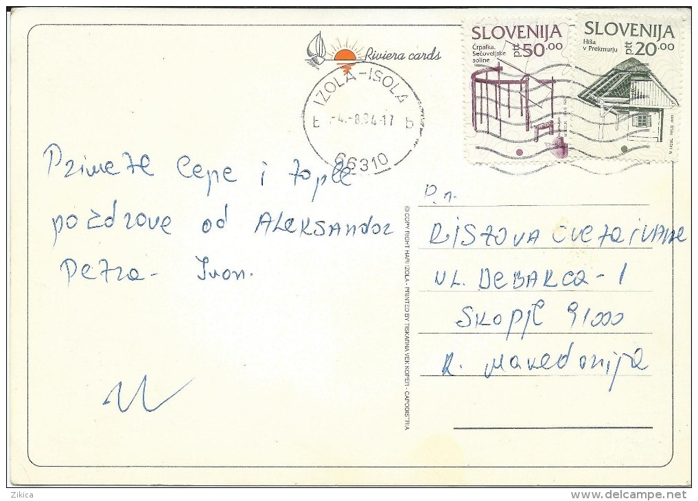 Bay Of San Simon. Slovenia Postcard Via Macedonia.nice Stamp. - Slovénie