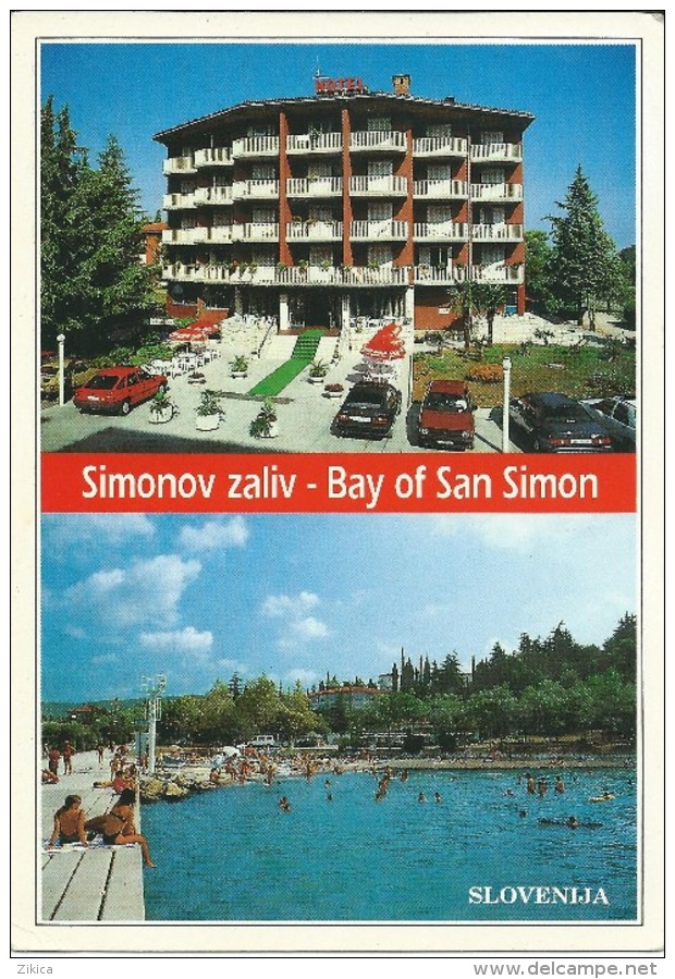 Bay Of San Simon. Slovenia Postcard Via Macedonia.nice Stamp. - Slovénie