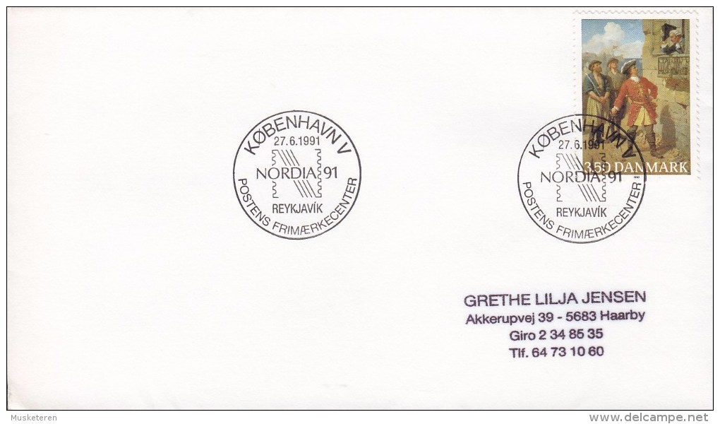 Denmark Sonderstempel KØBENHAVN V. 1991 Cover Brief NORDIA '91 Reykjavik Iceland Tordenskiold Stamp - Briefe U. Dokumente