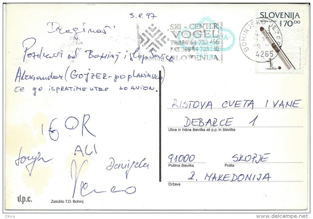 Bohinj. Slovenia Postcard Via Macedonia.nice Stamp. - Slovénie