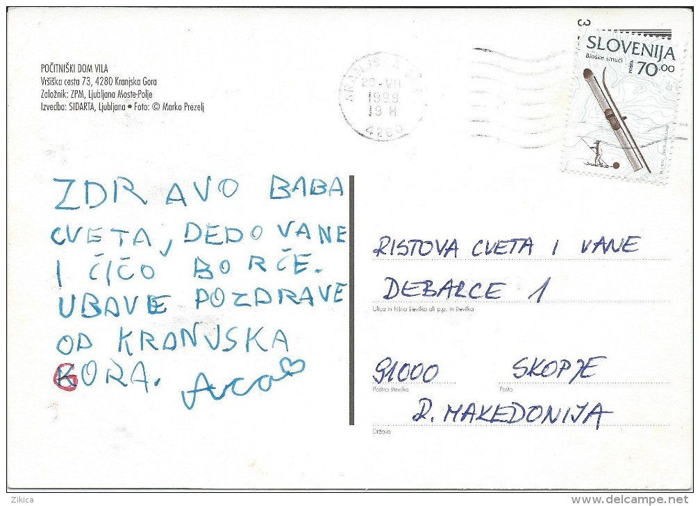 Kranjska Gora. Slovenia Postcard Via Macedonia.nice Stamp. - Slovénie