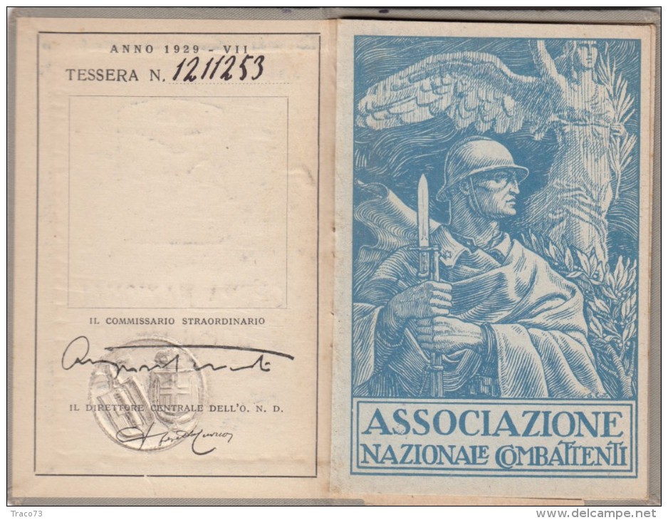 PALERMO /  O.N.D. - Tessera Fascista - Associazione Nazionale Combattenti _ 1930 - Documenti Storici