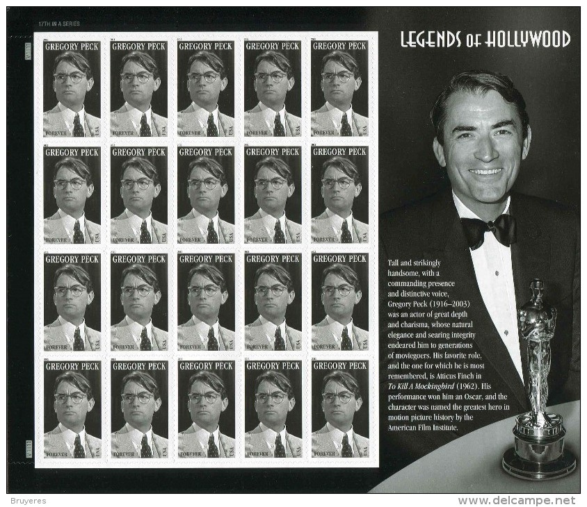 Bloc-Feuillet** De 2011 De 20  Timbres Autocollants "Gregory Peck" - Blocs-feuillets