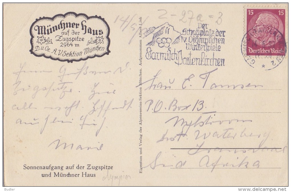 DEUTSCHES REICH :1937: Illustrated Date Cancellation On Travelled Postcard  ## ....    GARMISCH PARTENKIRCHEN ## - Hiver 1936: Garmisch-Partenkirchen