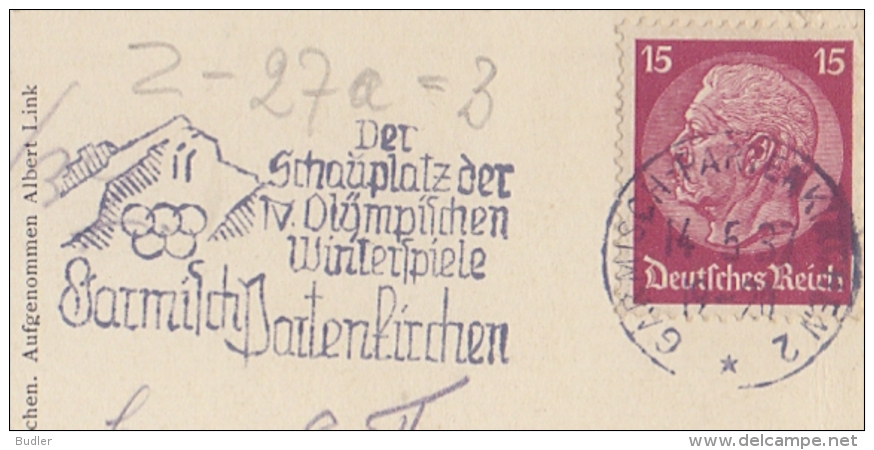 DEUTSCHES REICH :1937: Illustrated Date Cancellation On Travelled Postcard  ## ....    GARMISCH PARTENKIRCHEN ## - Hiver 1936: Garmisch-Partenkirchen