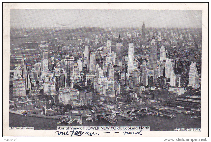 Aerial View Of LOWER NEW YORK, Looking North - Circulé 1938, Taxée, Timbres Taxes Français Pour 70 Centimes - Multi-vues, Vues Panoramiques