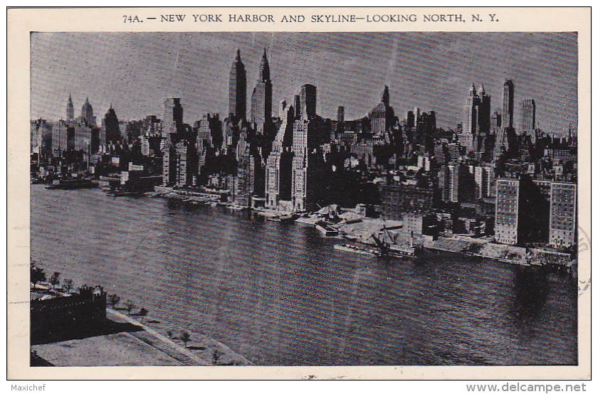 New York Harbor And Skyline - Looking North - Circulé 1938, Taxée, Timbres Taxes Français Pour 70 Centimes - Multi-vues, Vues Panoramiques