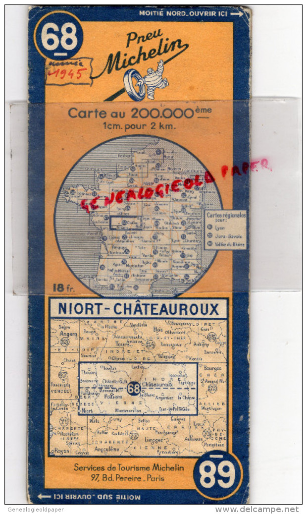 79 - NIORT- 36- CHATEAUROUX - CARTE ROUTIERE MICHELIN 1945- GUERRE 1929-1945- - Roadmaps