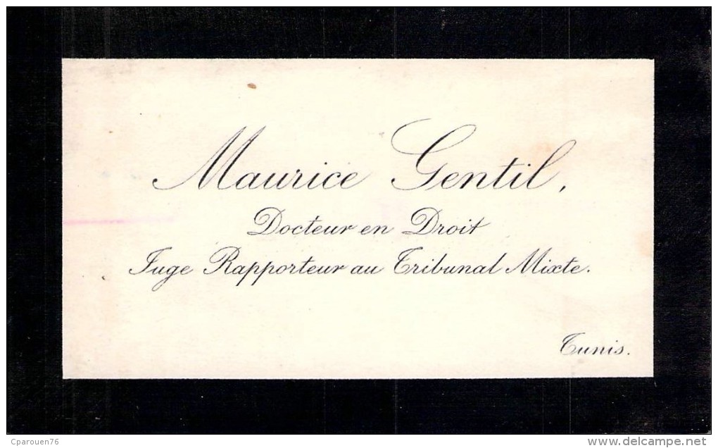 Carte De Visite Maurice Gentil Docteur En Droit Juge Rapporteu Tribunal Mixte  Tunis Tunisie - Cartes De Visite